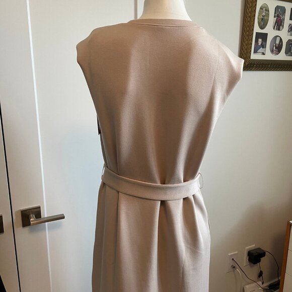 Spanx Aire. Sleeveless Tank Dress w Belt & Shoulder Pads Tahini Tan Sz M NWT - Picture 8 of 15